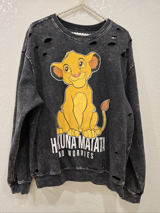 Disney Tops - Disney The Lion King Simba Charcoal Gray Distressed Sweatshirt 1X
